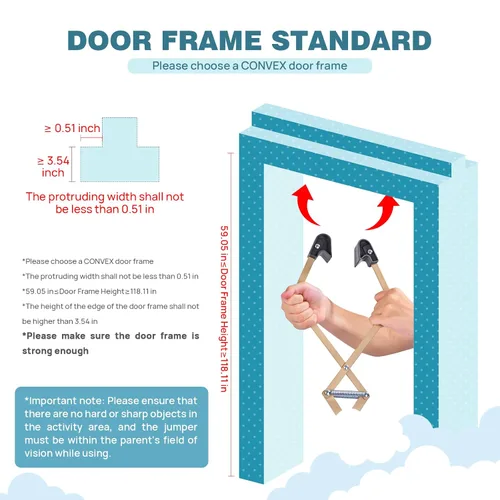Vista 7 de Saltador de puerta para bebé, Saltarín para bebé con correa ajustable, Saltador de puerta para bebé para jugar en interiores/exteriores, Fácil