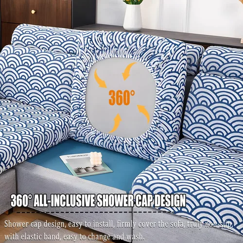 Vista 4 de JOKIVTOU Fundas para sofá modular, fundas de sofá con textura ondulada en forma de L, fundas de sofá reclinable, fundas elásticas para sofá Azul