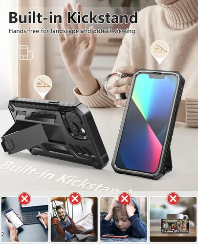 Vista 2 de SOiOS Funda para iPhone 13/14/15: Funda protectora para iPhone 16e con soporte integrado, protección dura de grado militar resistente a prueba