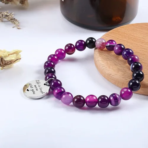 Vista 5 de Haoze Regalos para mujeres, cuentas de amatista, Life is Tough But So Are You, pulsera inspiradora Feel Better Get Well Soon, regalo para mujeres