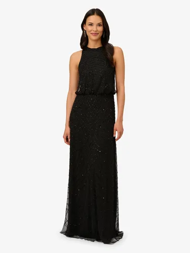 Vista 2 de Adrianna Papell Vestido tipo blusón con cuentas estilo halter Art Deco para mujer Floor Length Formal Gown with Scalloped Beading & Bloused Bodice