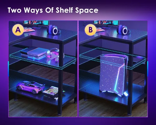 Vista 8 de ODK Escritorio para juegos de 40 pulgadas con tomas de alimentación USB y luces LED, escritorio reversible en forma de L con estantes