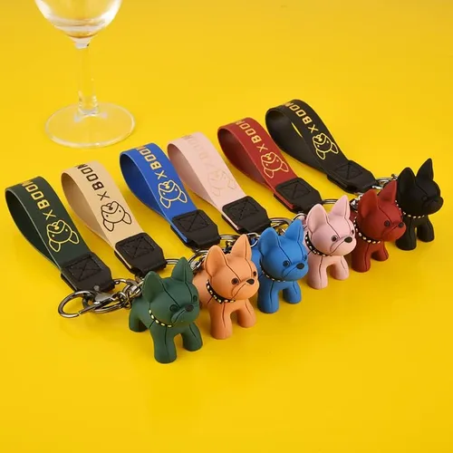 Vista 5 de Llavero Kawaii de Bulldog para mujeres y hombres, lindo llavero de bulldog francés para mochila