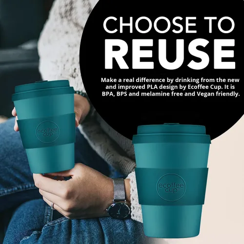 Vista 3 de Ecoffee Cup Taza de café reutilizable de 12 onzas (11.8 fl oz) – Taza de viaje a base de plantas PLA con tapa de silicona, sin melamina y apta