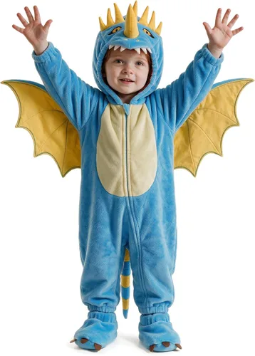 Vista 3 de Disfraz de dragón para bebé, mameluco de animal infantil, cosplay para niño Azure