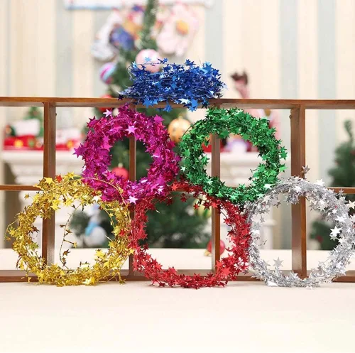 Vista 2 de Guirnalda de oropel brillante con alambre, guirnalda metálica de Navidad de estrella pequeña para árbol de Navidad, hogar, boda, fiesta, adorno Azul