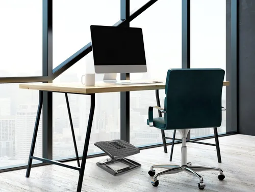 Vista 4 de Mount-It! Reposapiés para debajo del escritorio, altura ajustable e inclinación, reposapiés debajo del escritorio (3 a 15 pulgadas) con rodillos