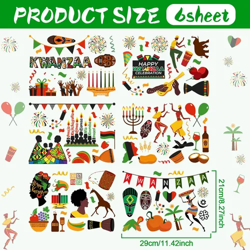 Vista 2 de Qeeenar 101 calcomanías Kwanzaa para ventana, calcomanías de vinilo para decoración de pared, calcomanías de vinilo Kinara, velas afroamericanas