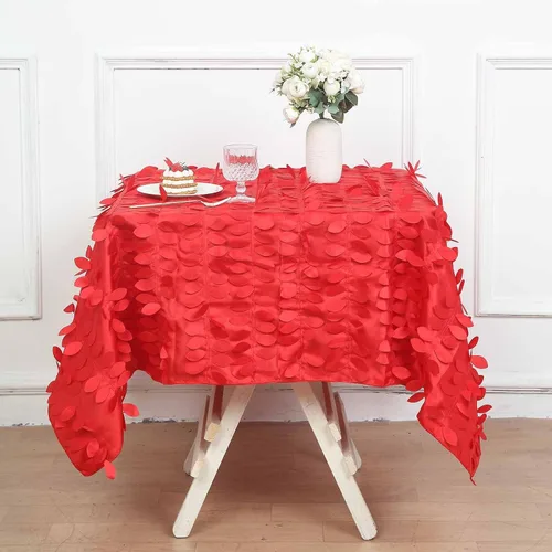 Vista 12 de TABLECLOTHSFACTORY - Mantel cuadrado de tela de tafetán de pétalos de hojas 3D de 54 pulgadas, color negro