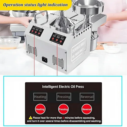 Vista 7 de Máquina de prensa de aceite eléctrica de 1200 W con salidas de aceite dobles, máquina de prensa de aceite de doble cabeza, con panel de control