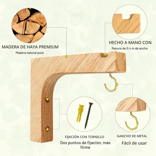 Vista 8 de Colgador de plantas de macramé, macetas colgantes de pared para plantas de interior, ganchos de madera para macetas al aire libre, carillón