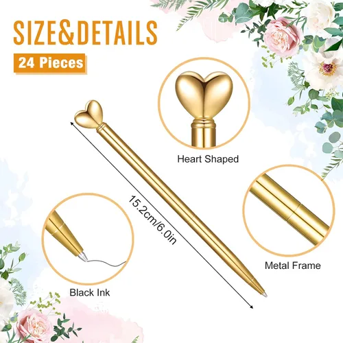 Vista 2 de Thenshop 24 piezas de bolígrafos con forma de corazón retráctiles de metal, lindos bolígrafos de 1.0 mm, tinta negra, bolígrafos de bola