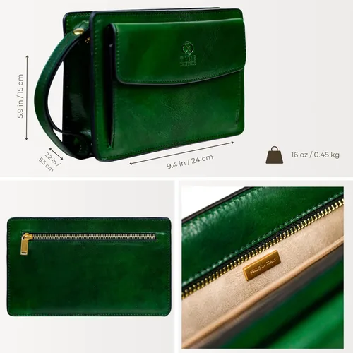 Vista 4 de Time Resistance Bolso de mano de cuero para hombre, organizador de muñeca, maletín hecho a mano en Italia, caja de regalo incluida