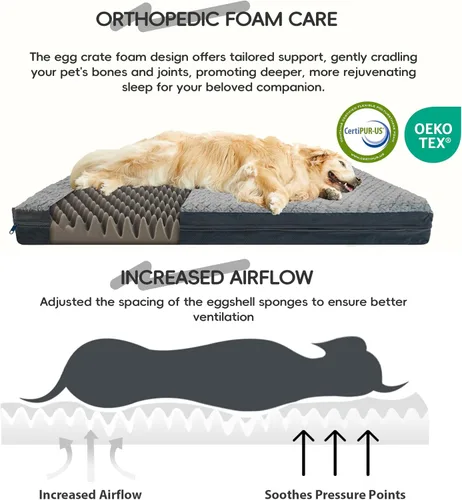 Vista 2 de Cama ortopédica reversible impermeable para perros, extragrande, funda lavable, espuma para caja de huevos, tamaño estándar para perros de hasta 105