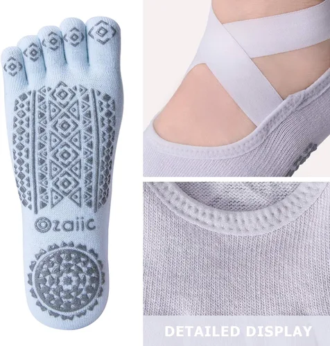 Vista 5 de Ozaiic Yoga Socks for Women with Grips, Non-Slip Five Toe Socks for Pilates, Barre, Ballet, Fitness