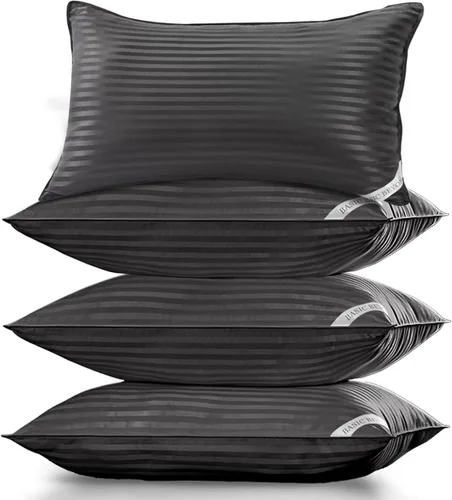 Vista 12 de Basic Beyond Almohadas de cama para dormir, juego de 2 almohadas de tamaño estándar, almohadas alternativas de plumón de lujo, color negro, 20 x 26