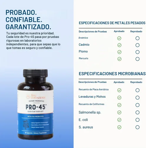 Vista 7 de Fórmula probiótica de grado clínico PRO45: 45 mil millones de UFC, 11 cepas patentadas Libre de lácteos. Cápsulas vegetarianas de liberación