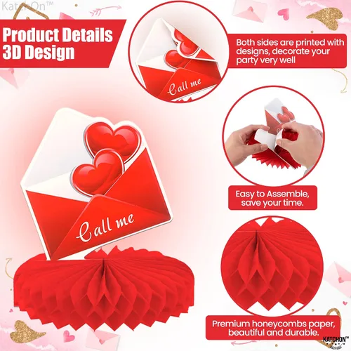 Vista 4 de KatchOn, Centros de mesa de San Valentín para mesas, grandes, paquete de 39 Decoración de corazones colgantes de San Valentín, centros de mesa
