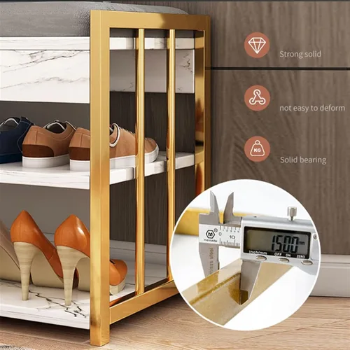 Vista 3 de NgAnoh Zapatero para el hogar, banco de zapatos pequeño, muebles de sala de estar, zapatero de 3 niveles con almacenamiento de botas, organizador