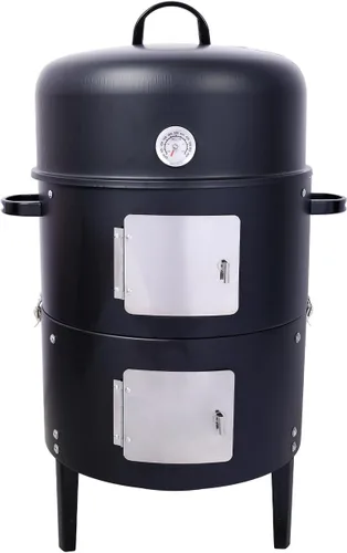 Vista 10 de Ahumador vertical de carbón de 16 pulgadas, mini parrilla de barbacoa, hoguera, 3 en 1 con termómetro integrado, ventilación de aire ajustable