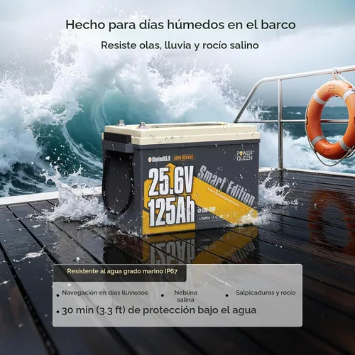 Vista 6 de Power Queen Batería de litio Bluetooth de 24 V 125 Ah con autocalentamiento, motor de arrastre LiFePO4, tamaño mini, protección a baja temperatura