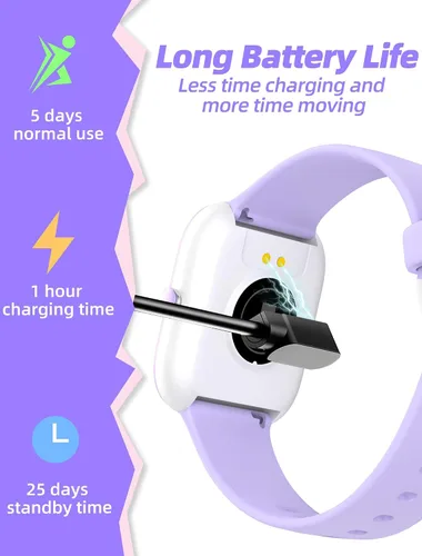 Vista 7 de Reloj inteligente para niñas, resistente al agua IP67, reloj rastreador de actividad física con cara de 1.5 pulgadas, monitor de sueño de frecuencia
