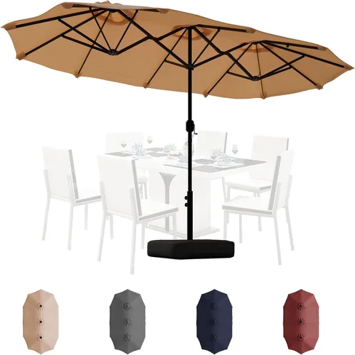 Vista 14 de Shintenchi Sombrilla grande de patio de 13 pies con base, sombrilla rectangular doble cara para exteriores con asa de manivela para césped junto a