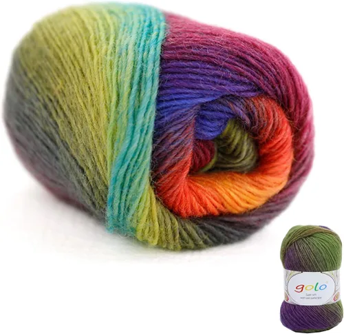 Vista 26 de Hilo de lana golo para tejer 200 yardas, hilo Cachemire multicolor arcoíris