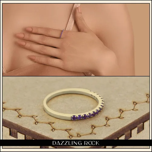 Vista 4 de Dazzlingrock Collection Anillo de boda elegante con piedras preciosas o diamantes redondos para mujer en oro macizo