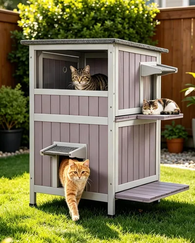 Vista 24 de Heated Cat House for Outside,Weatherproof Insulated Feral Shelter Solid wood structure with 6-sided insulated liner & certified heating pad. Keeps