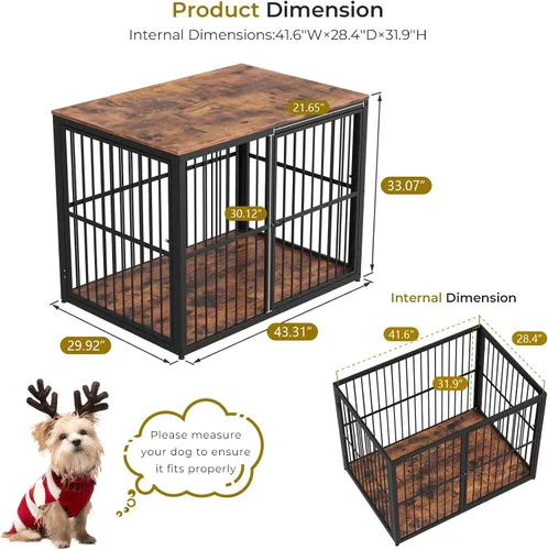 Vista 7 de Jaula para Perros XL de 43'' con Mueble y 3 Puertas, Jaula de Madera Combinada para Mascotas, Perrera de Interior Resistente para Perros Medianos a