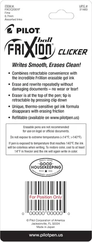 Vista 6 de PILOT FriXion 31483 - Bolígrafos de tinta de gel borrable retráctiles y recargables, punta fina, colores surtidos, paquete de 2