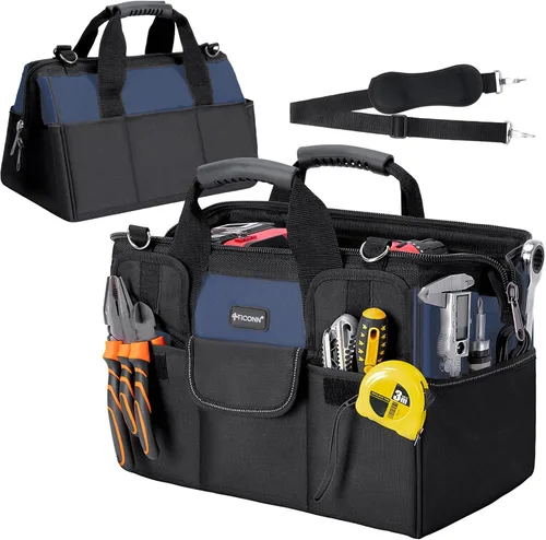 Vista 23 de TICONN Bolsa de herramientas resistente con múltiples bolsillos, organizador de caja de herramientas portátil, bolsa de almacenamiento, con correa