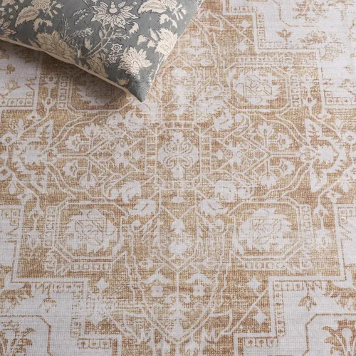 Vista 7 de SAFAVIEH Alfombra lavable Arizona Collection – 5 x 8 pies, ovalada, beige y dorado, antideslizante y fácil de limpiar, ideal para sala de estar