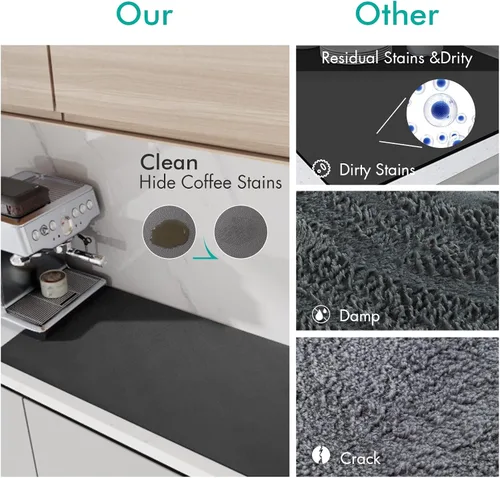 Vista 6 de LIMNUO Tapete de café de goma para ocultar manchas, alfombrilla para cafetera para encimeras, absorbente con respaldo para secado de platos para Gris