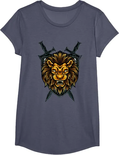 Vista 14 de Camiseta con diseño de caballero medieval renacentista, con diseño de espada de león, Negro, S