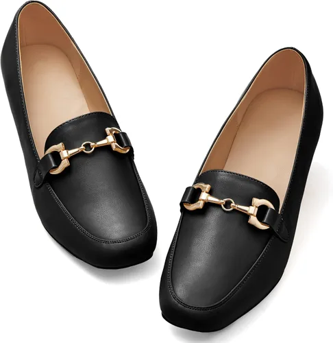 Vista 3 de Zapatos de tacón bajo de cadena para mujer, tacón grueso, cuadrados, puntera cerrada, cómodos, de cuero, elegantes, casuales, para fiestas, trabajo