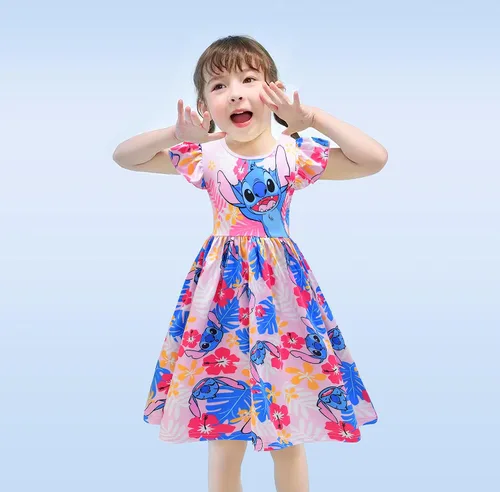 Vista 2 de Vestido de princesa de dibujos animados para niñas, vestido azul con mangas con volantes, vestido casual para niños grandes, talla 7-12 T