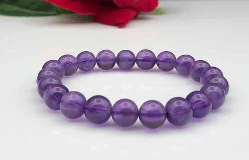 Vista 4 de Pulsera elástica con cuentas de amatista natural, Gema, Amatista
