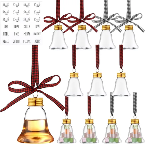 Vista 13 de Kajaia 12 bolas de alcohol de Navidad rellenables para árbol de Navidad con calcomanías de cinta a cuadros de búfalo, adornos de plástico