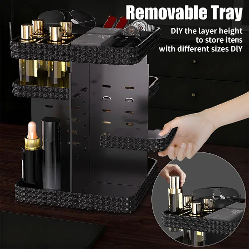 Vista 5 de Organizador de maquillaje giratorio de 360°, organizador de perfumes de gran capacidad, almacenamiento de cosméticos, tocador, encimera, se adapta a
