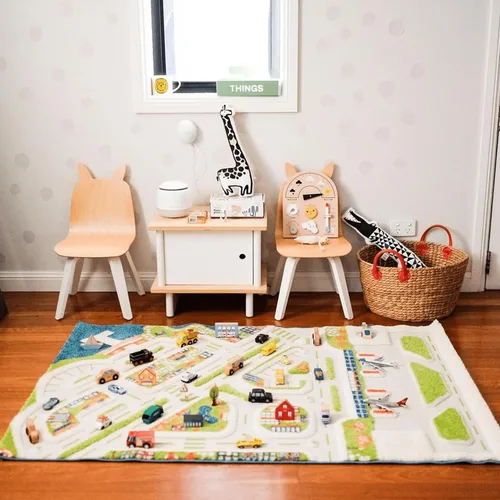 Vista 7 de IVI Mini City - Alfombra educativa de 59 pulgadas de largo x 39 pulgadas de ancho para dormitorio, sala de juegos o sala
