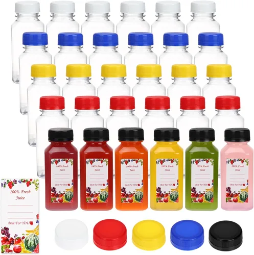 Vista 9 de SUPERLELE - 10 botellas de plástico para jugo de 12 onzas con tapas azules y negras