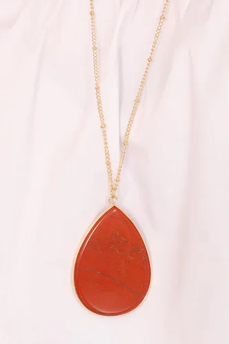 Vista 5 de RIAH FASHION Collar largo con colgante de piedra natural bohemia, dije de lágrima de cadena con dije bohemio, drusa de piedra cruda ovalada, cuarzo