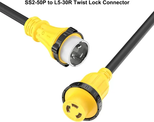 Vista 6 de Marine Shore Cable adaptador de corriente de 50 amperios a 30 amperios NEMA SS2-50P a L5-30R