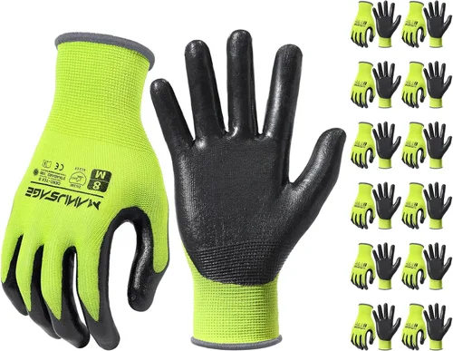 Vista 25 de MANUSAGE Guantes de trabajo de seguridad - Guante protector para hombres y mujeres - Protección de mano ultradelgada - Para construcción Negro