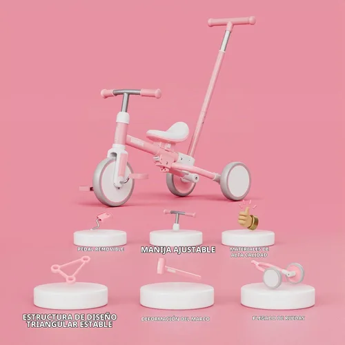 Vista 9 de KORIMEFA Triciclo 5 en 1 para niños pequeños de 1 a 3 años, bicicleta para Rosa