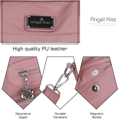 Vista 4 de Angel Kiss Monederos y bolso de mano para mujer, bolso de hombro de piel sintética suave para mujer, bolso de mano con asa superior