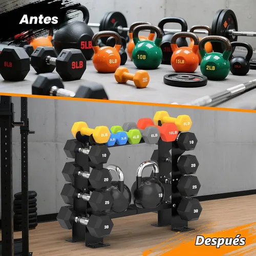 Vista 2 de DERACY Soporte para Mancuernas Solamente, Soporte de Mancuernas Negro de 5 Niveles para Gimnasio en Casa, Estante de Peso de Acero Resistente que