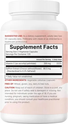 Vista 7 de Micro Ingredients Extracto de Azafrán Puro, 240 Cápsulas Vegetales Fórmula 2 en 1 con Vitamina C Liposoluble de Alta Absorción Apoyo